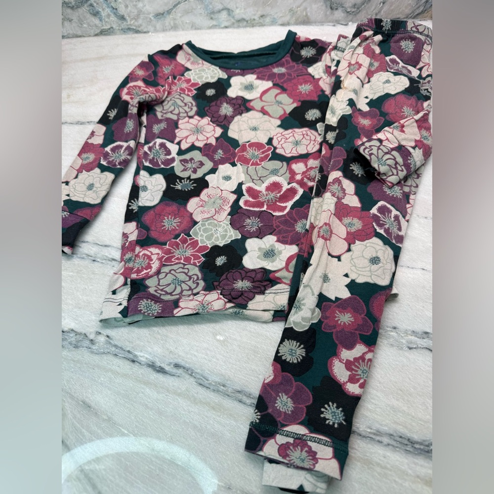 Kickee Pants Floral Kids Pajama Set - Black, Pink, Cream